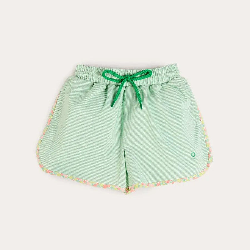 Striped Annie Apple Trim Detail Swim Shorts in Green (12mths- 10yrs)