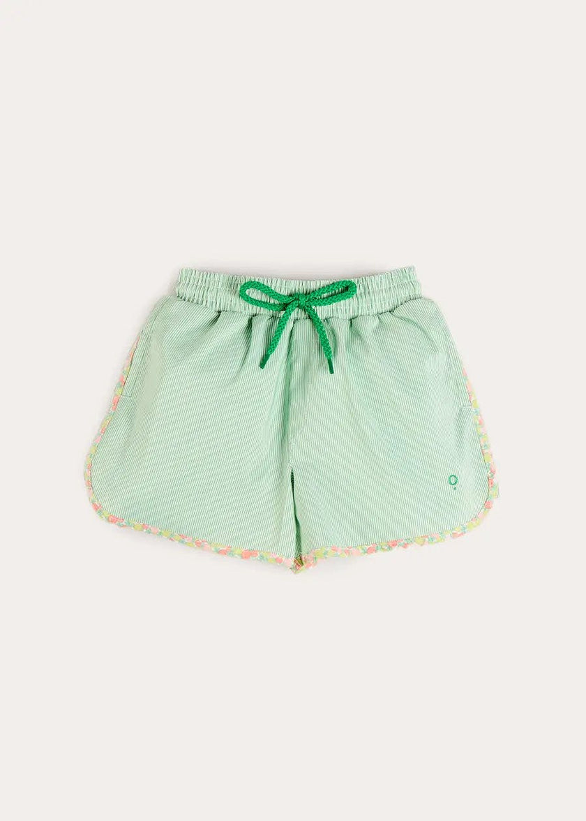Striped Annie Apple Trim Detail Swim Shorts in Green (12mths- 10yrs)