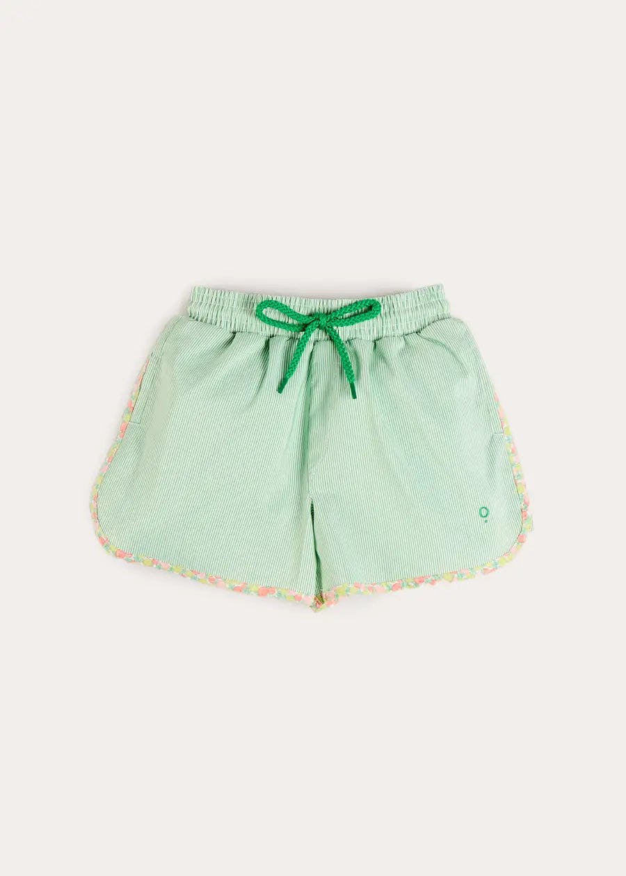 Striped Annie Apple Trim Detail Swim Shorts in Green (12mths- 10yrs)