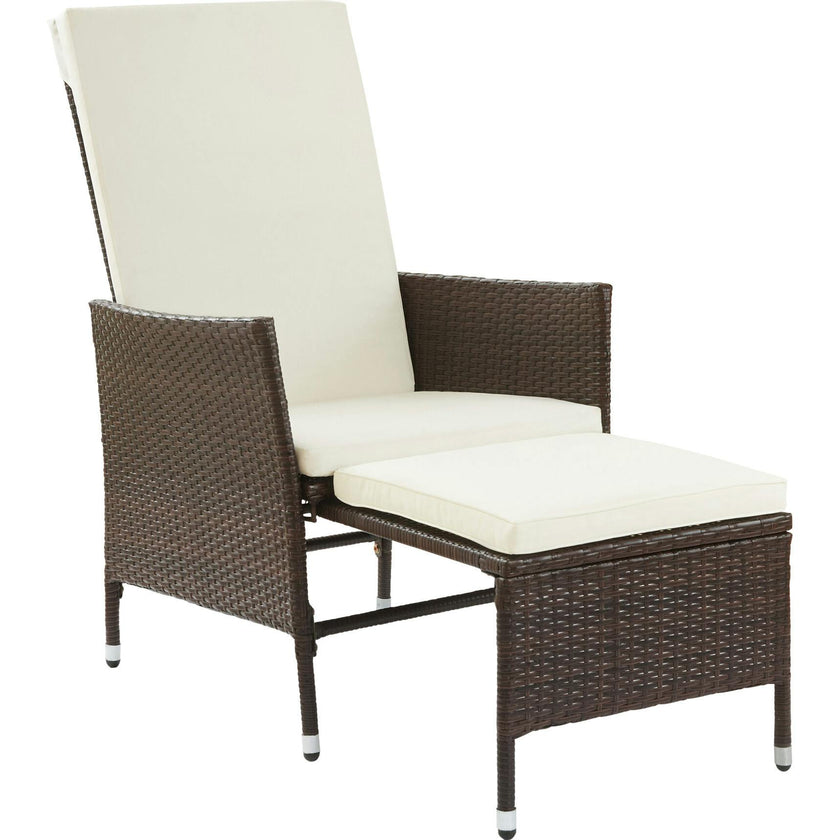 Outdoor Rattan Patio Lounge Chair With Pull-Out Ottoman And Cushions
