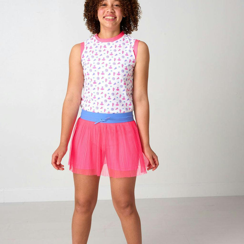 neon pink pleated skort