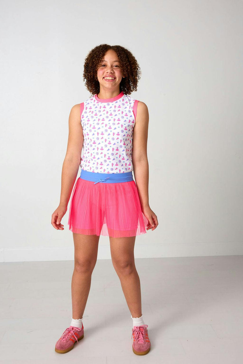 neon pink pleated skort