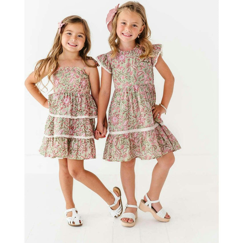 Block Print Bloom Ruffle Dress