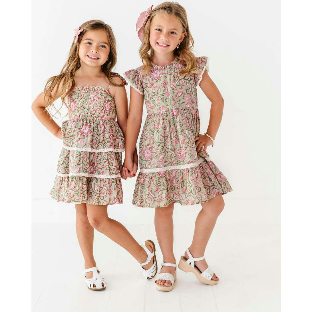 Block Print Bloom Ruffle Dress