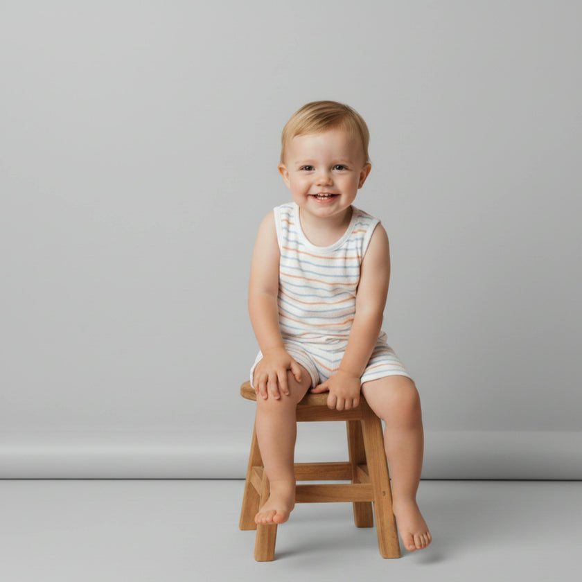 Organic Sleeveless Tee & Shorts Set - Cabana Stripes