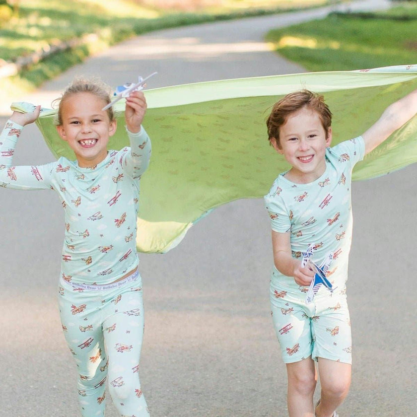 Vintage Airplanes Bamboo Kids Pajama Short Set