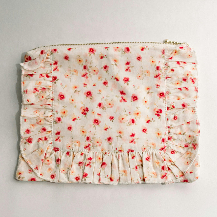 Sunset Petal Timeless Floral Ruffle Zipper Pouch