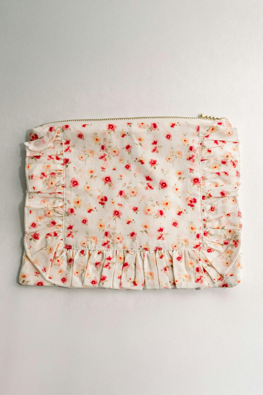 Sunset Petal Timeless Floral Ruffle Zipper Pouch
