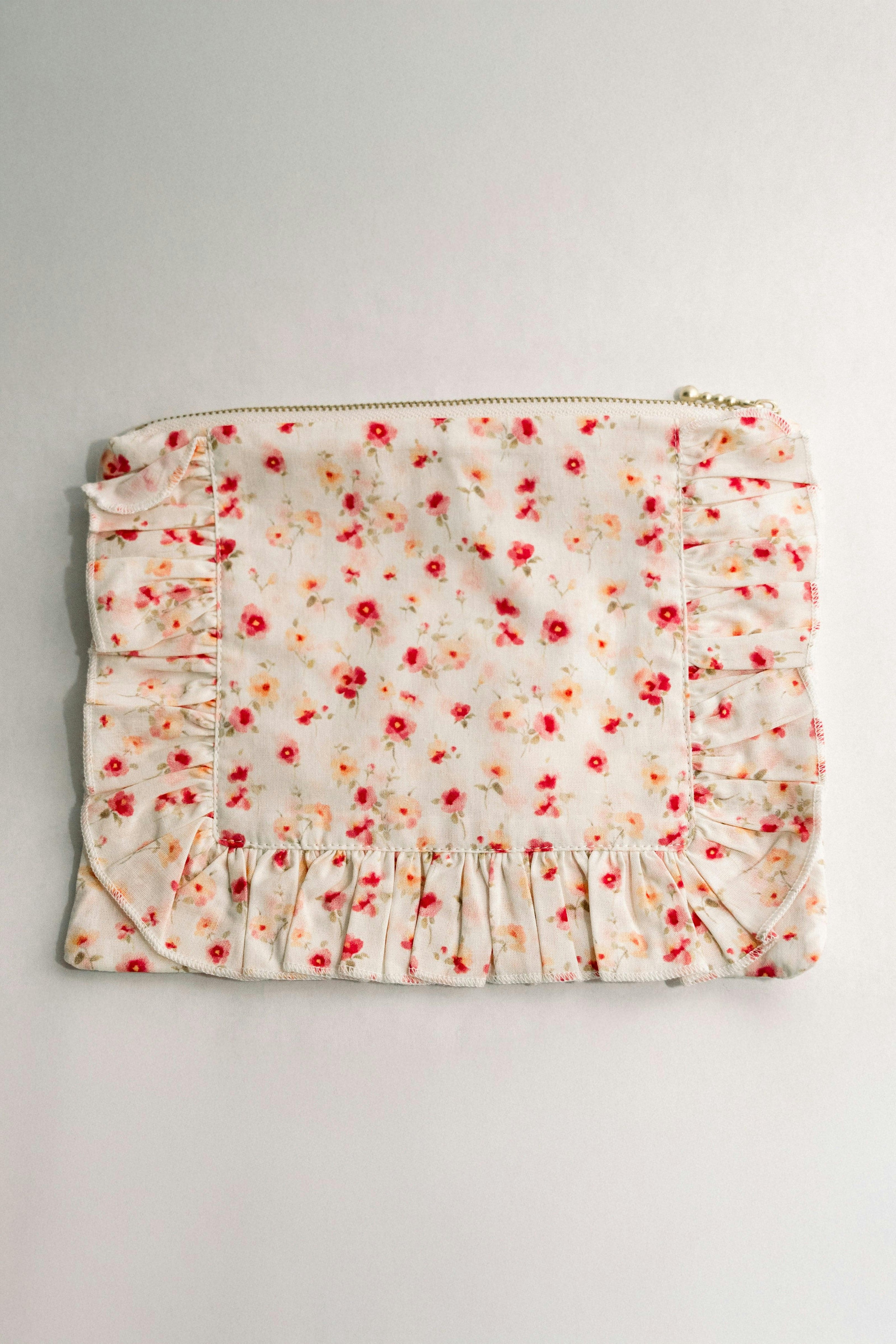 Sunset Petal Timeless Floral Ruffle Zipper Pouch