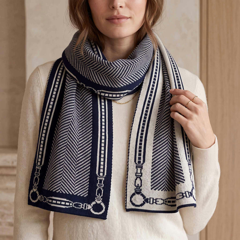 Reversible Sustainable Chevron Scarf - Equestrian Harness Herringbone