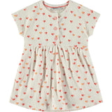 Hearts Print Ruffled Waist Short Sleeve Dress