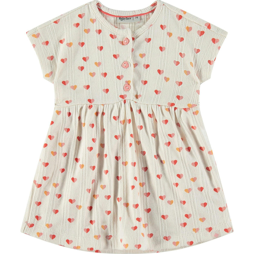 Hearts Print Ruffled Waist Short Sleeve Dress