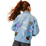 Studded Lightning Bolt Denim Jacket, Blue