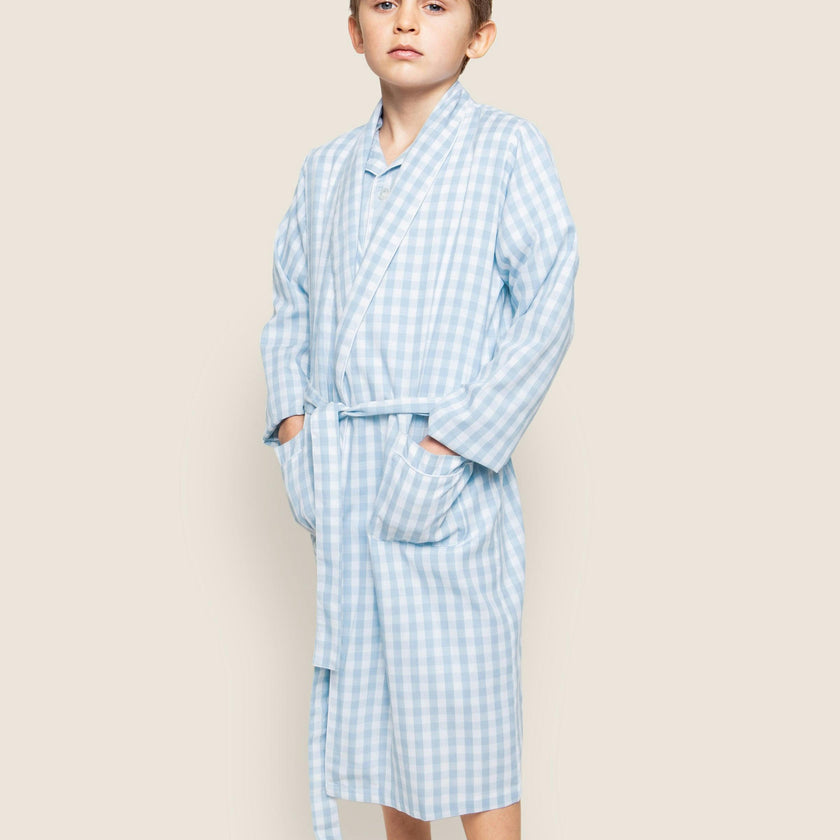 Kid's Twill Robe in Light Blue Gingham