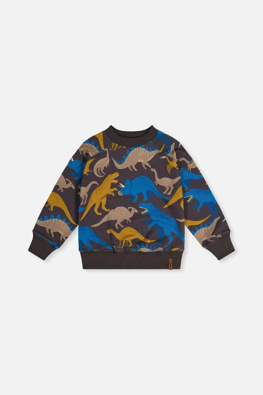 Fleece Sweatshirt Grey Dinosaur Print