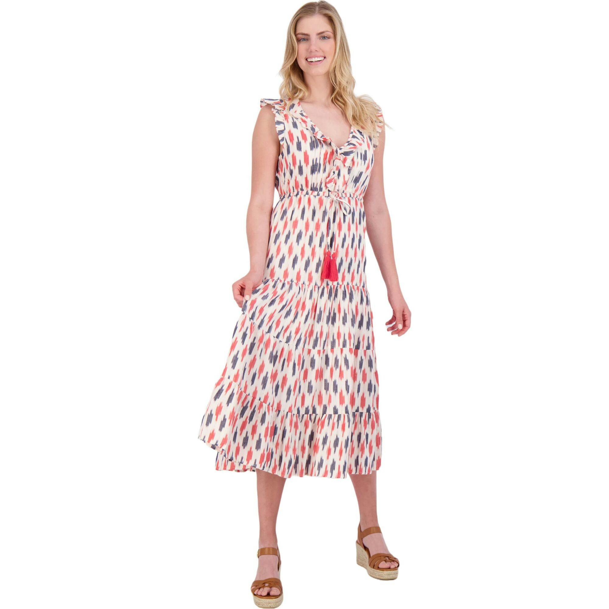 Women's Giselle Ikat V-Neck Ruffle Sleeve Maxi Dress, Multi