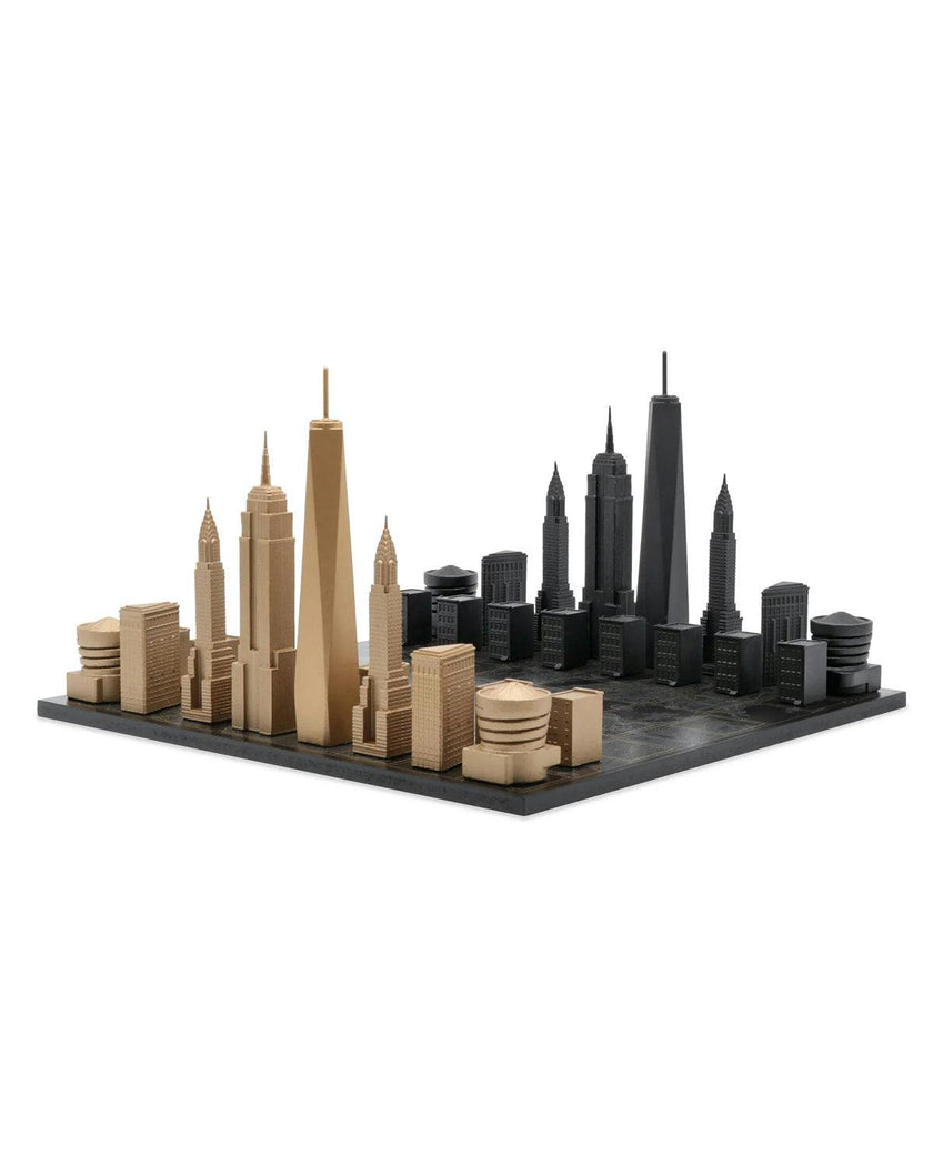 Chess Set Luxury Bronze NEW YORK with New York  Map Board