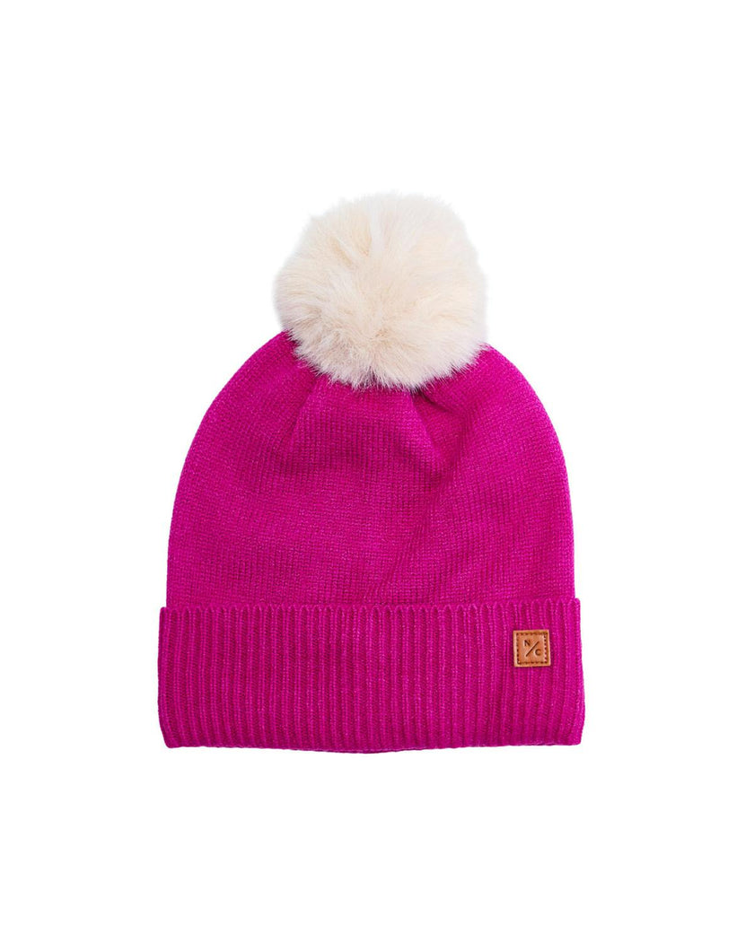 Knit Pom Hat in Hot Pink