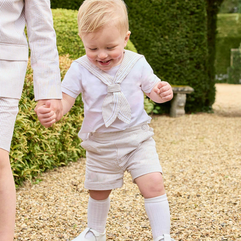 Edward Sailor Set in Oatmeal Stripe