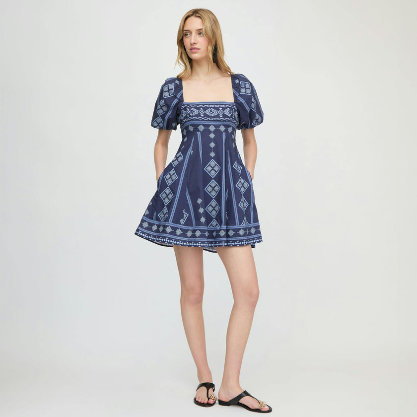 The Matilda Mini Dress - Navy Diamond Batik