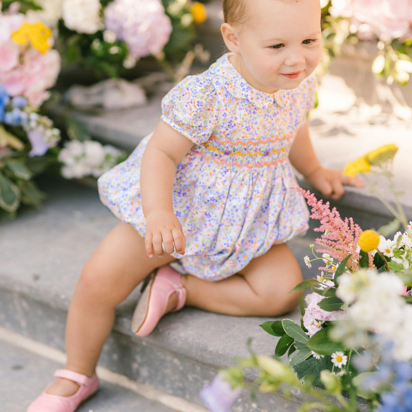Ondine Floral Blue Short Sleeve Bubble Romper