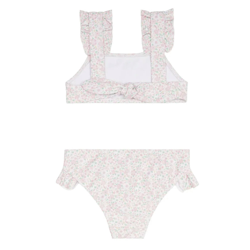 girls antique floral ruffle strap bikini