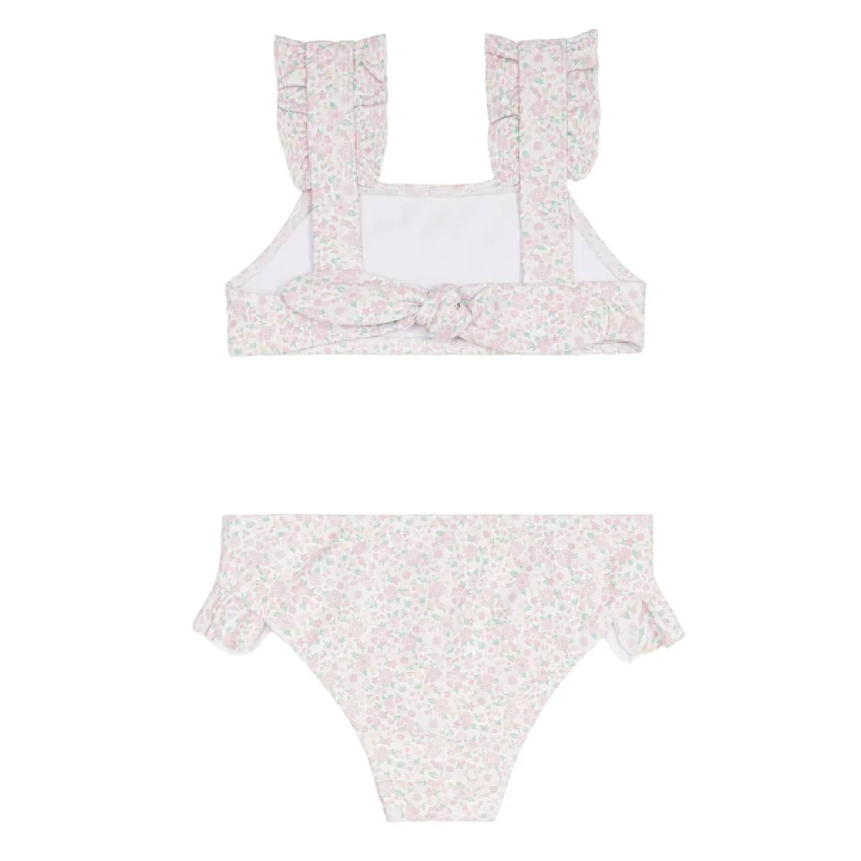 girls antique floral ruffle strap bikini