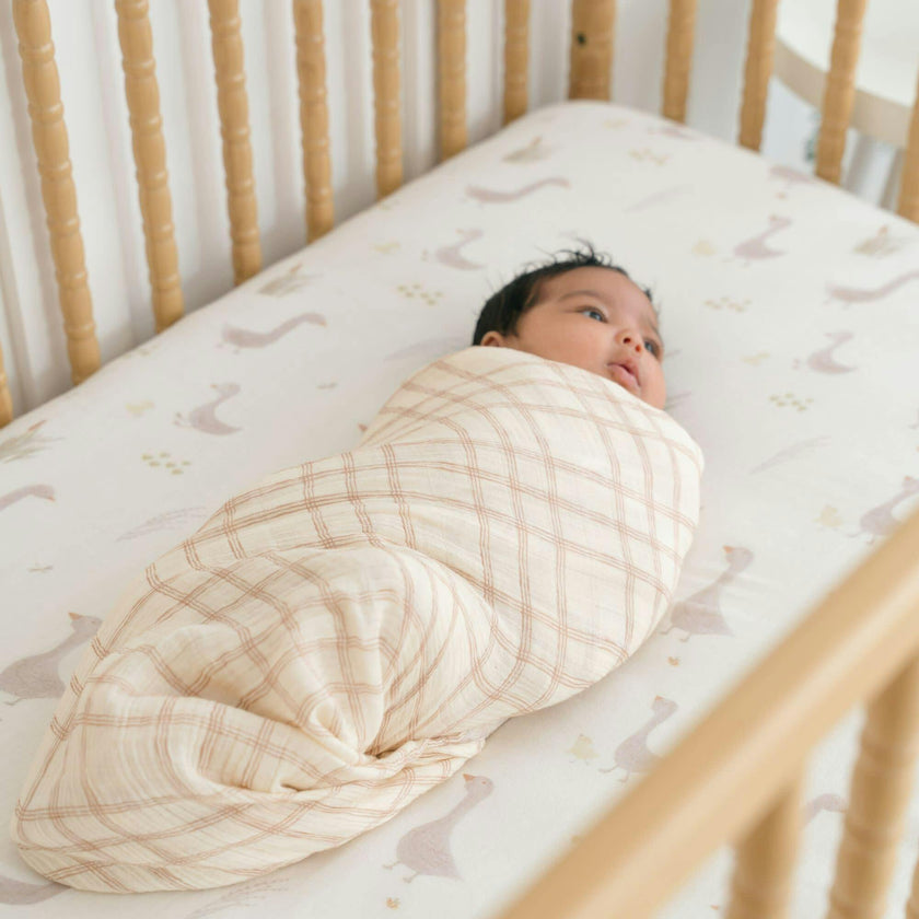 Charlie 2-pc. Farmhouse Goose/Check Muslin Swaddle Set