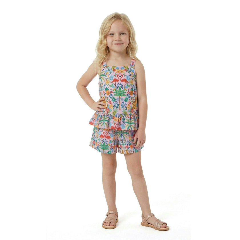Girls Textured Cotton Poplin Top and Short Set | Pink Cheetah