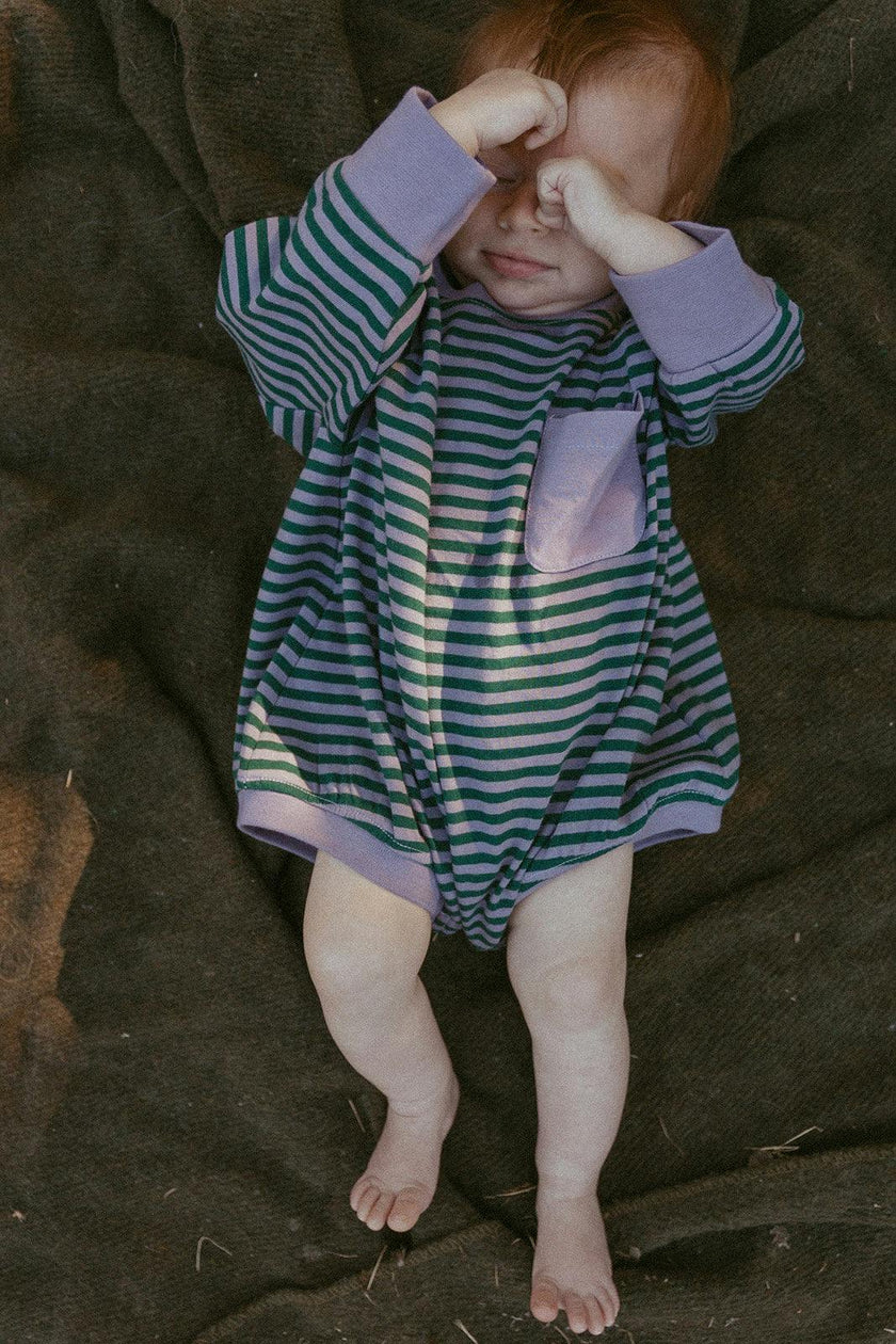 Harley Pocket Romper in Purple Ash Stripe