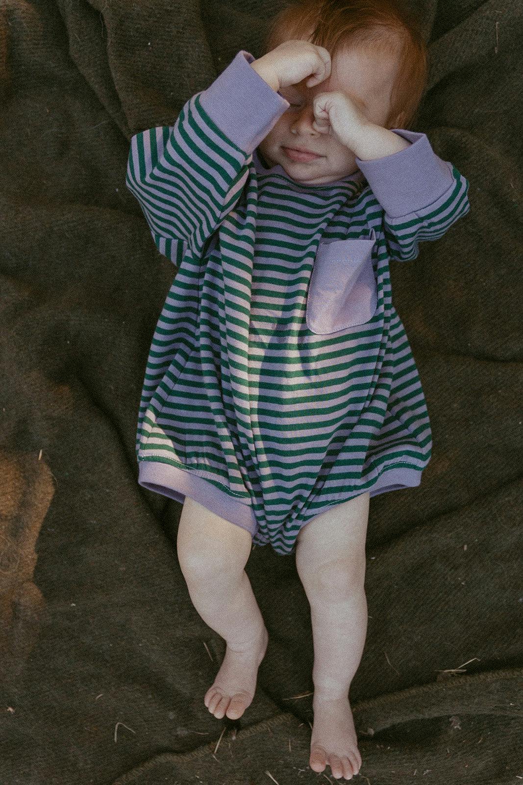 Harley Pocket Romper in Purple Ash Stripe