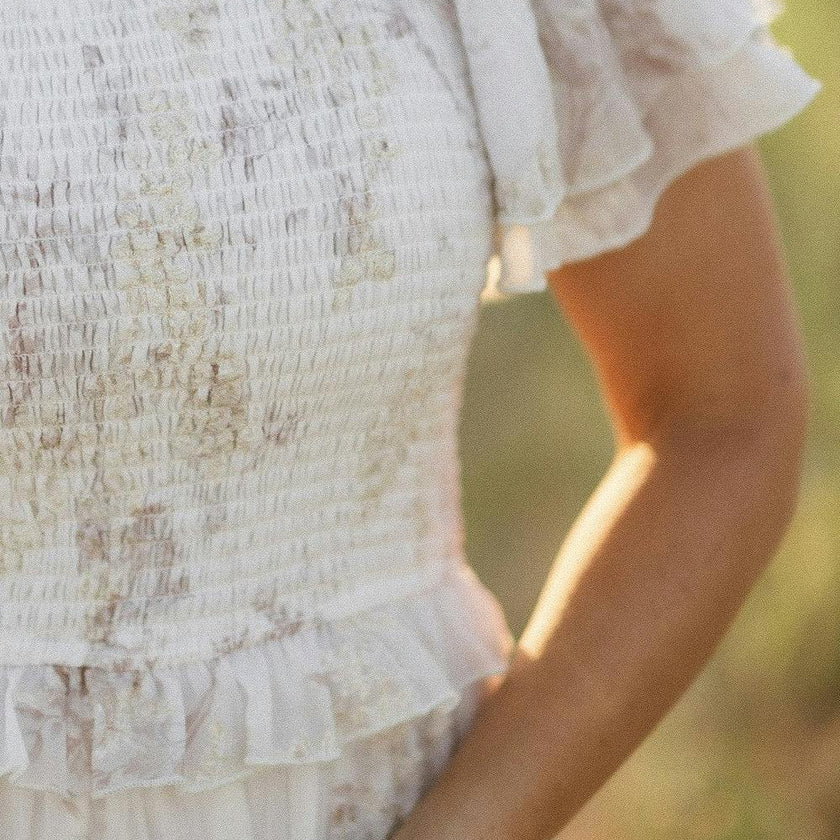 Winnie Dress in Bright White Wispy Wildflower