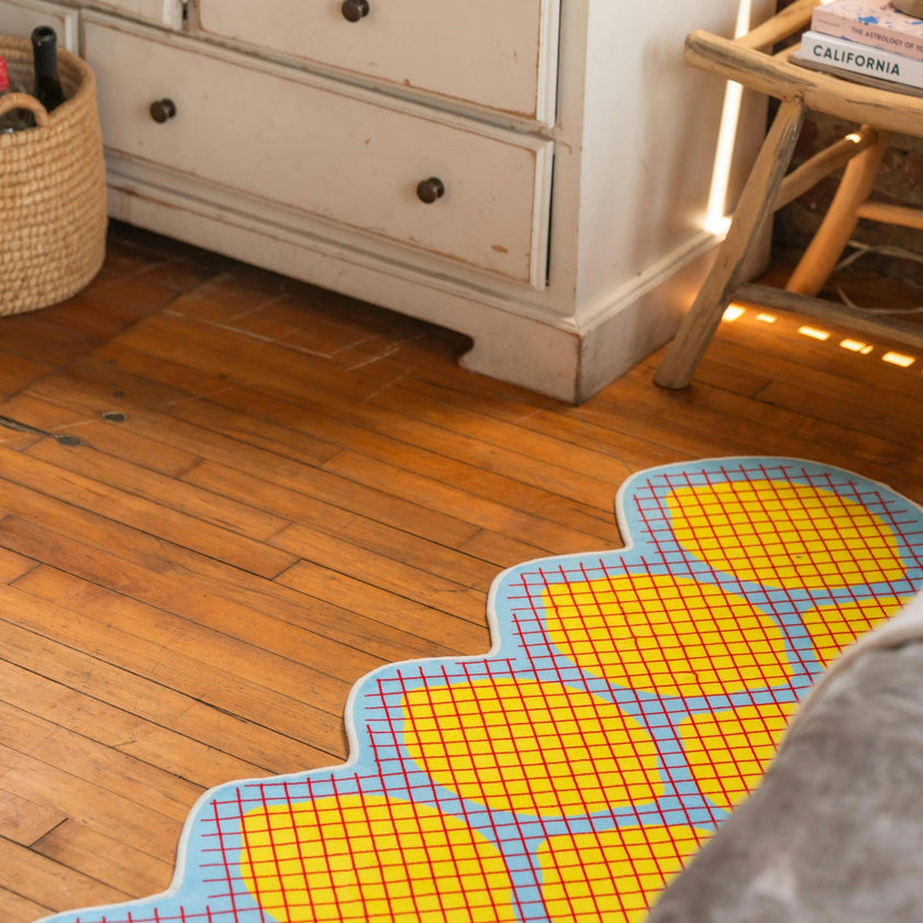 Yellow Grid Lemon Runner Rug by Johann Banta