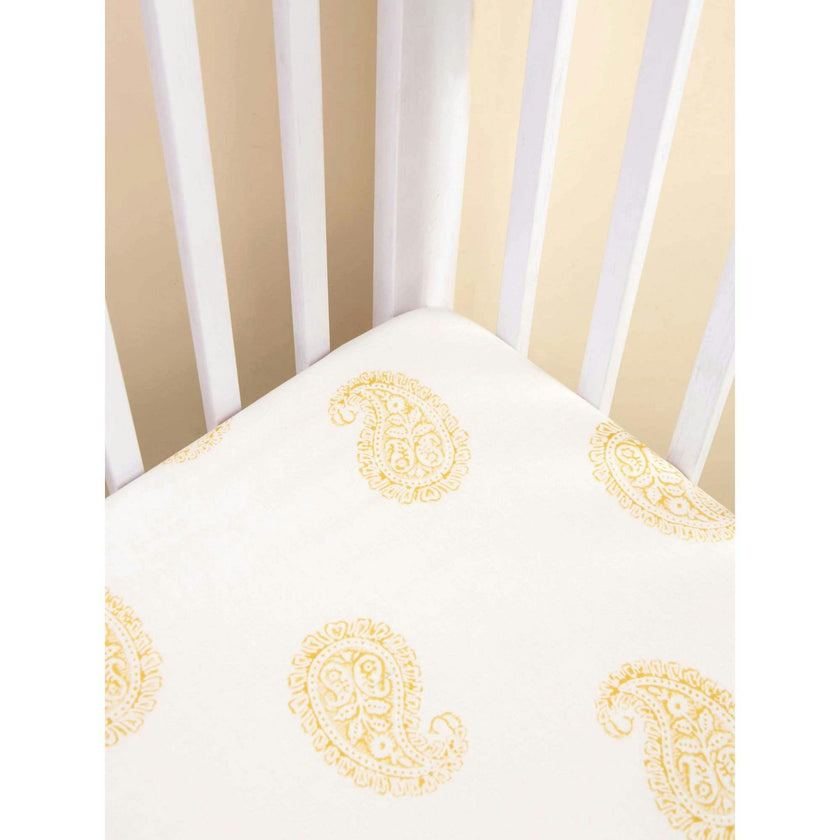 Block-Printed Cotton Fitted Crib Sheet