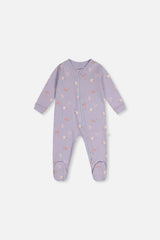 Baby Organic Cotton One Piece Pajama Purple Hedgehog Print
