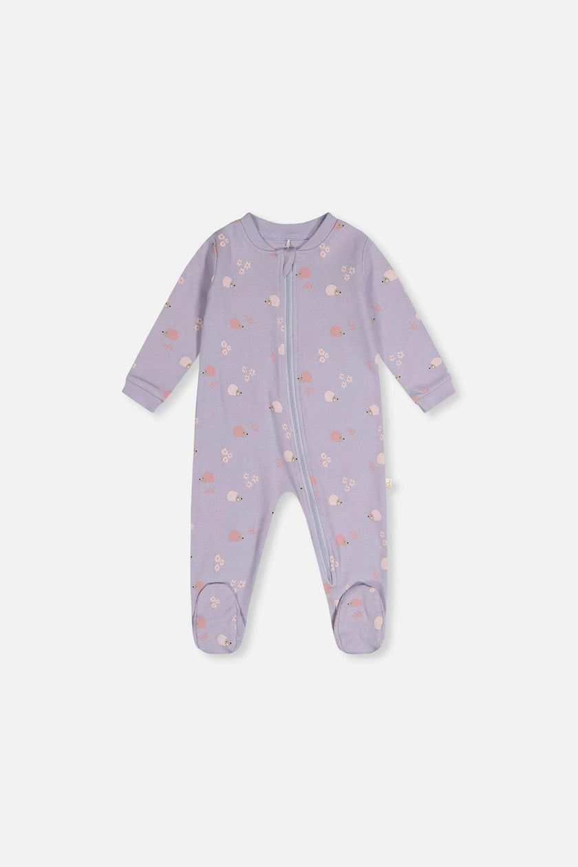 Baby Organic Cotton One Piece Pajama Purple Hedgehog Print