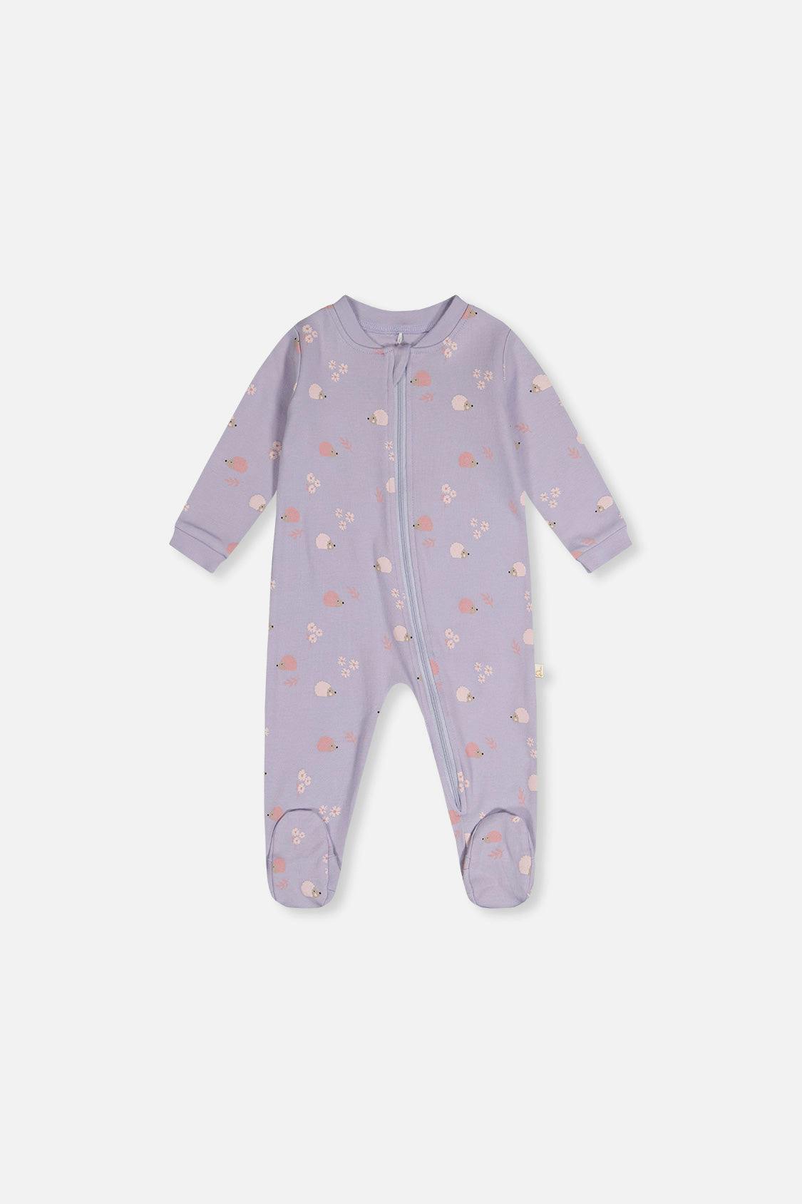 Baby Organic Cotton One Piece Pajama Purple Hedgehog Print
