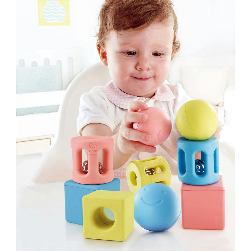 : Geometric Soft Touch Rattle Trio for Infant & Toddler
