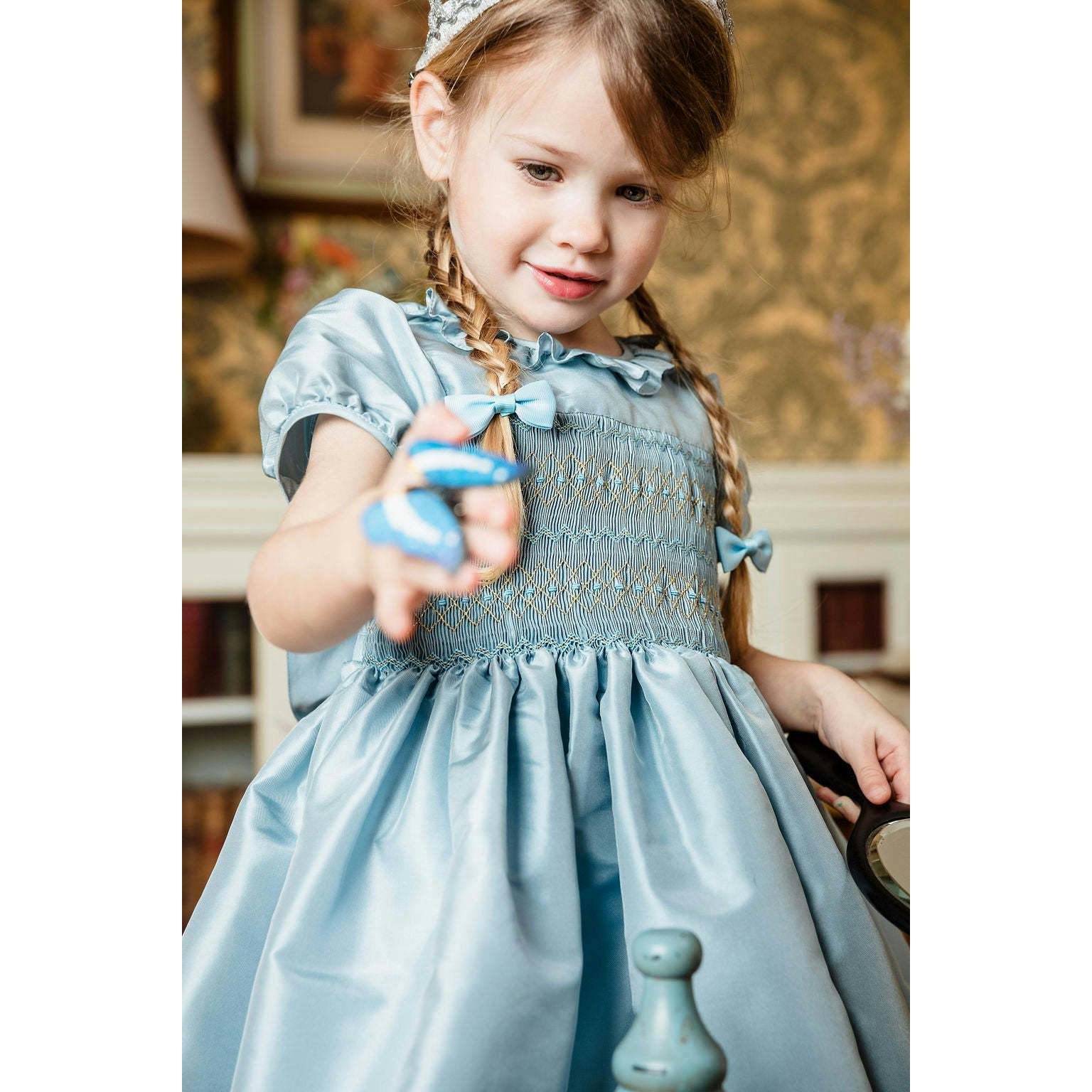 Astrid Blue Taffeta Smocked Girl Dress