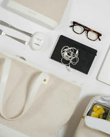 Vegan Leather Work Tote Bag with Removable Insulated Pouch, White Canvas