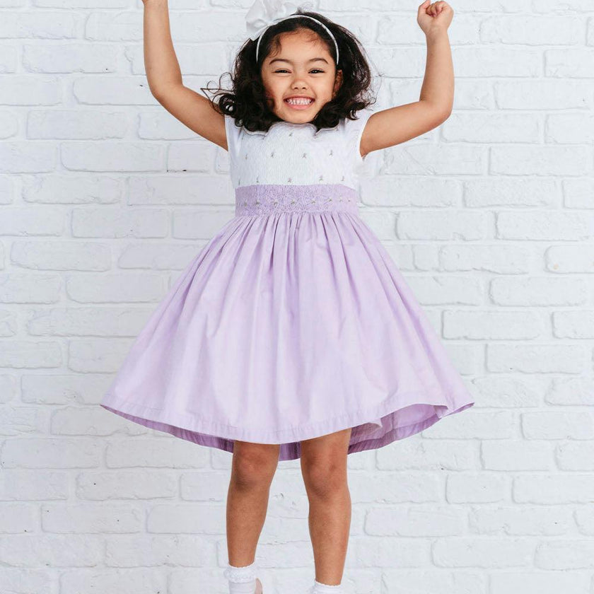 Rose Hand Smocked Dress in Lilac