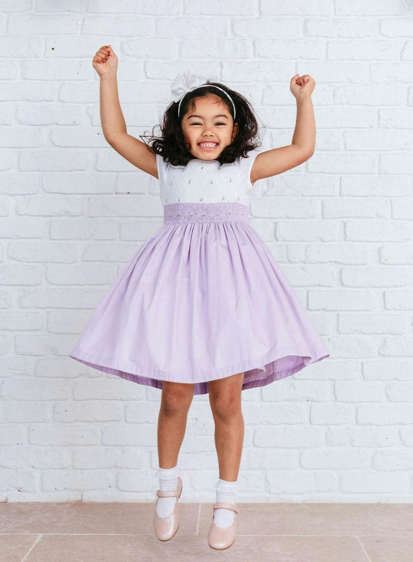 Rose Hand Smocked Dress in Lilac