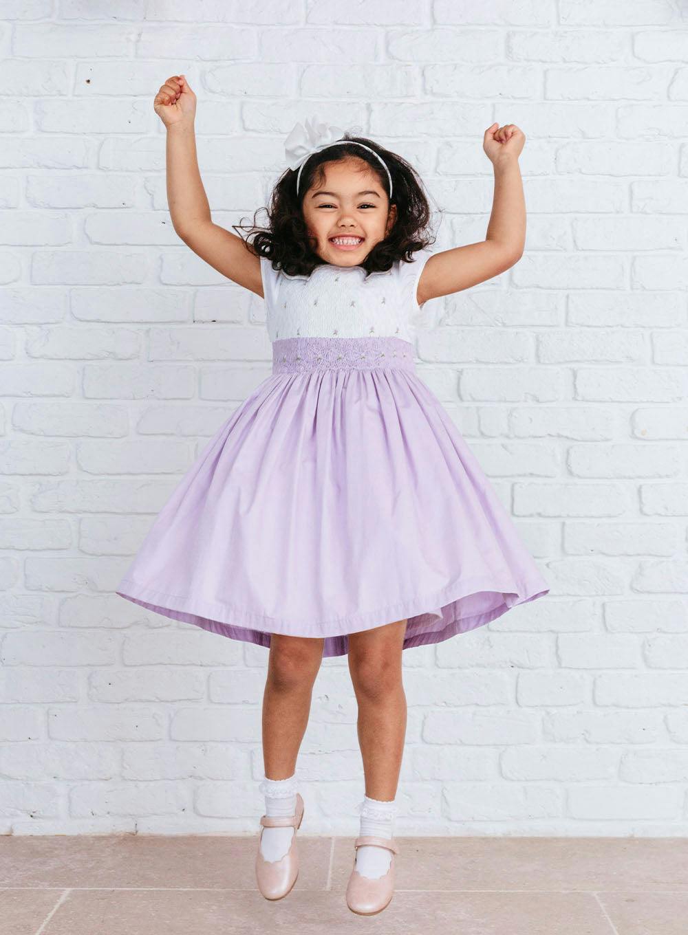 Rose Hand Smocked Dress in Lilac