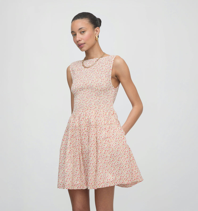 The Cosima Mini Nap Dress - Ivory Geo Ditsy