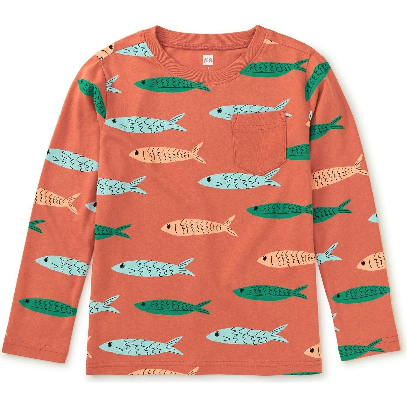 Long Sleeve Printed Pocket Tee, Brown
