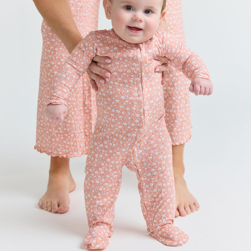 baby melone floral pima footie