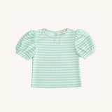 Puff Sleeve Tee in Green Floral Stripe