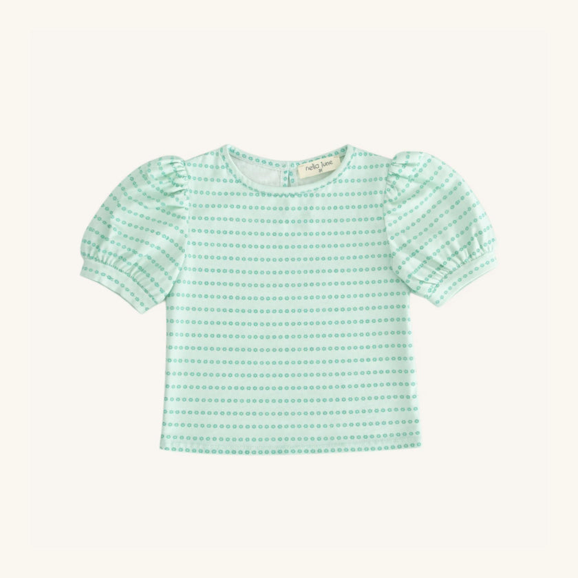Puff Sleeve Tee in Green Floral Stripe