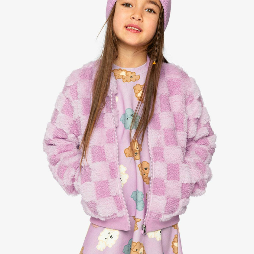 Faux Fur Jacquard Bomber Jacket Violet