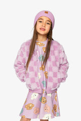 Faux Fur Jacquard Bomber Jacket Violet